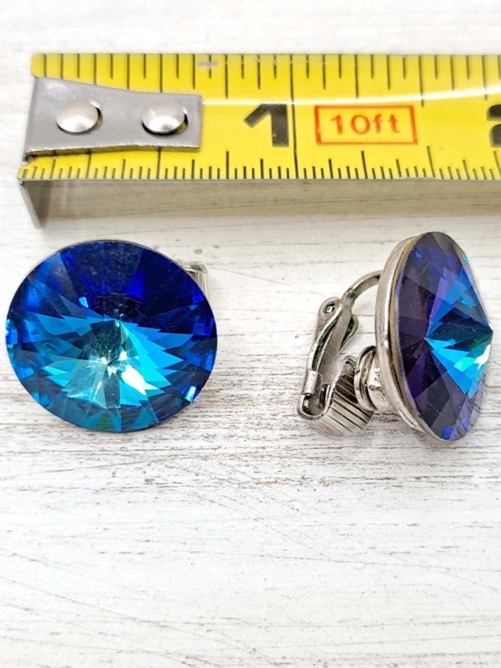 Vintage Weiss Vivid Blue Round Crystal Clip-On Earrings - Picture 10 of 10